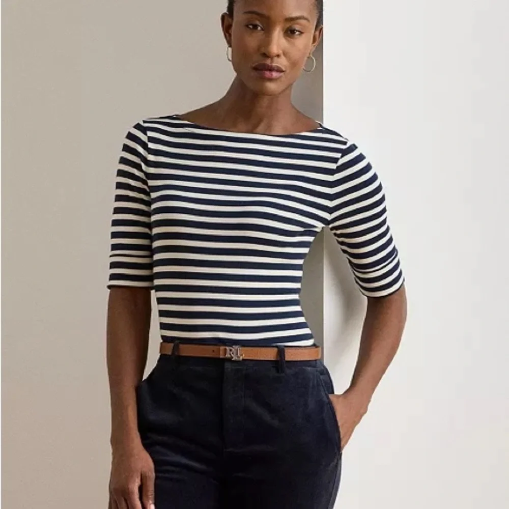 Lauren Ralph Lauren Black and White Striped Boatneck Short Sleeve Top - Picture 4 of 4